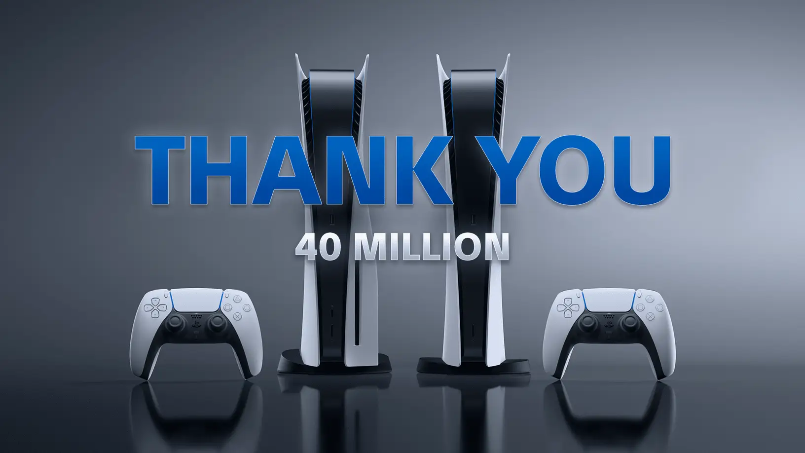 Banner da Sony mostra o PlayStation 5 por trás de uma legenda agradecendo por 40 milhões de unidades vendidas do console