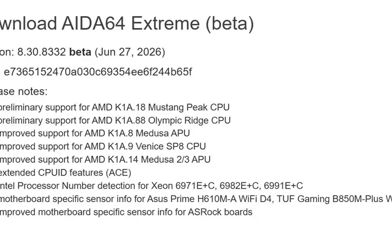 AIDA64 Atualiza Suporte para Processadores AMD Zen 6: Olympic Ridge e Mustang Peak