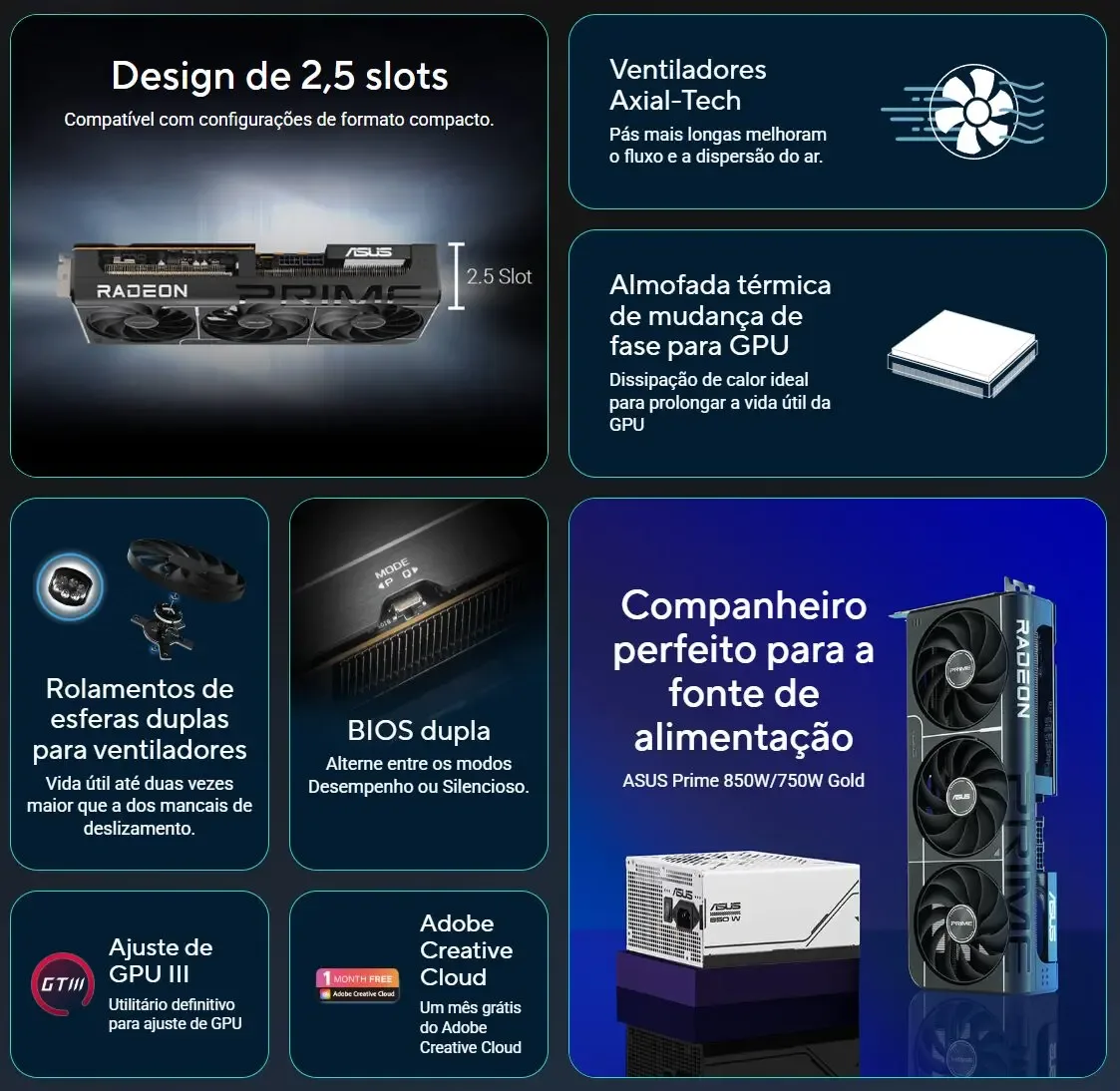 ASUS Prime Radeon RX 9070 GRE EVO oferece desempenho otimizado em um formato compacto