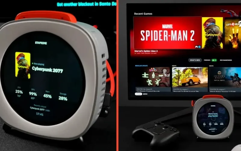 Mini PC enigmático com Ryzen AI 9 365 integra Windows, Bazzite e tela touch circular