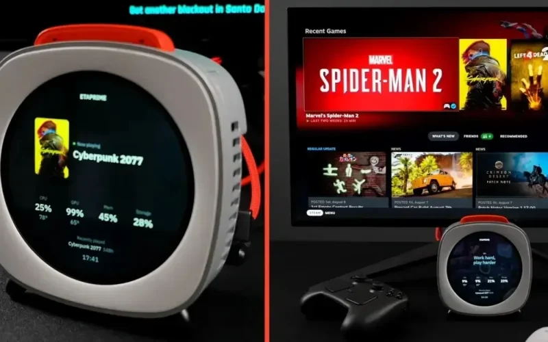 Mini PC enigmático com Ryzen AI 9 365 integra Windows, Bazzite e tela touch circular