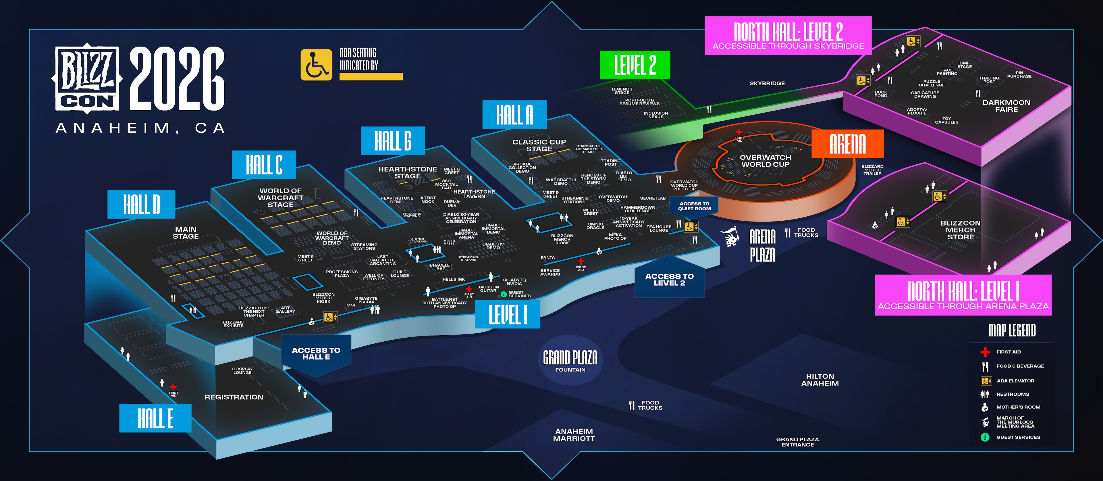 BlizzCon 2026 se aproxima com programação e informações essenciais para participantes Mapa da BlizzCon