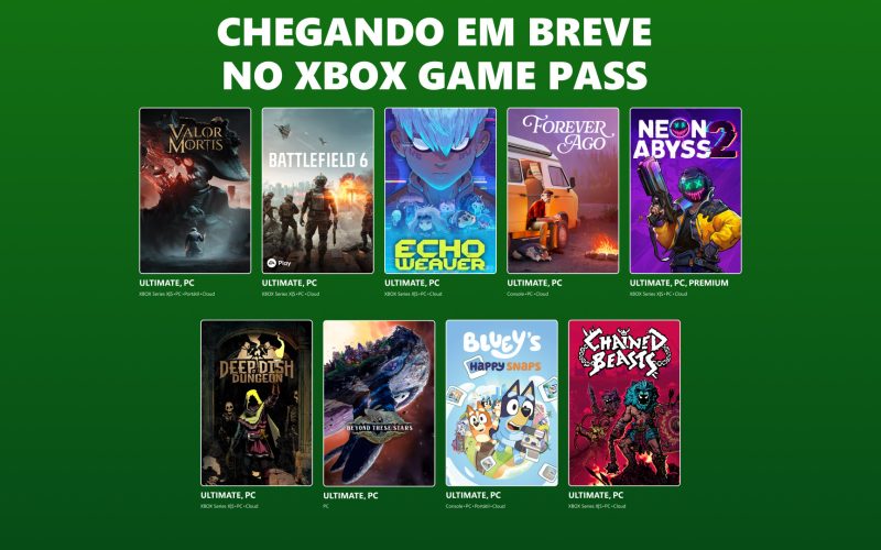 Novos Jogos no Xbox Game Pass: Battlefield 6, Valor Mortis, Deep Dish Dungeon e Mais